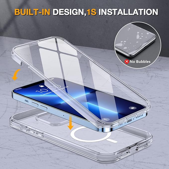 Miracase for iPhone 13 Pro Case 6.1",Full-Body Protection,Clear Bumper Case with Built-in 9H Tempered Glass Screen Protector,Military-Grade Drop Protection Outdoor Phone Case for iPhone 13 Pro,Clear