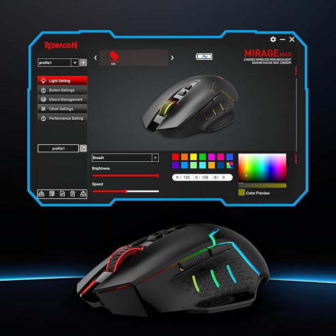 Redragon M690 MAX Wireless Gaming Mouse, Tri-Mode RGB Mice w/ 7 Macro Buttons, 12800 DPI, 400mAh Rechargeable Mouse for PC/Mac/Laptop