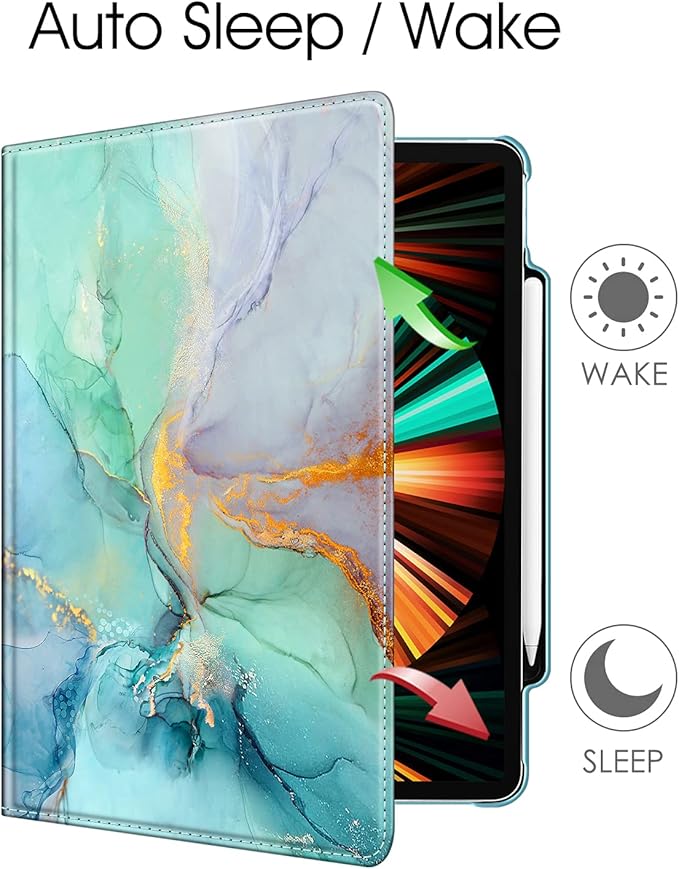 Fintie Rotating Case for iPad Pro 12.9-inch 6th Generation 2022-360 Degree Swiveling Protective Cover with Pencil Holder, Auto Sleep/Wake, Also Fit iPad Pro 12.9" 5th/4th/3rd Gen, Emerald Marble
