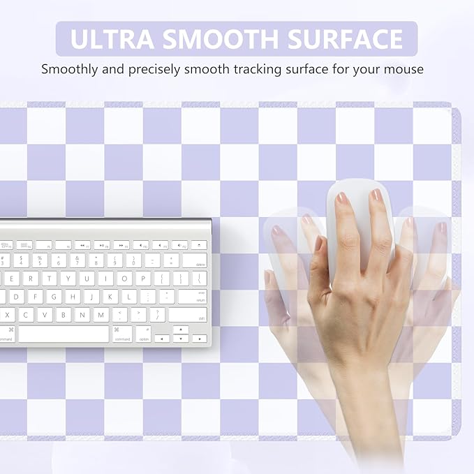 iCasso Desk Pad Mat, Desk Matt for Desktop, Cute XXL Large Mouse Pad, Anti-Slip Big Mousepad with Stitched Edges, Keyboard Pad Mouse Mat for Computer (Purple Checkered)