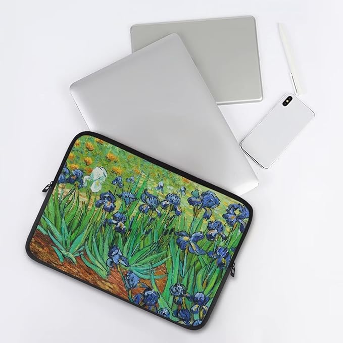 Irises Painting Laptop Sleeve 15 Inch for Women Exquisite Van Gogh Painting Pattern Computer Bag with Funny Design Lightweight Multiple & Neatly Organizers for On-The-Go Essentials