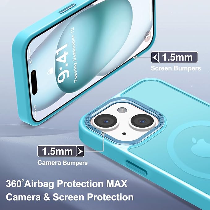 Newfuture Magnetic for iPhone 15 Case [Compatible with Magsafe] [Military Grade Drop Protection] Translucent Matte Anti-Fingerprint Shockproof Phone Case for iPhone 15 6.1 inch, Lake Blue