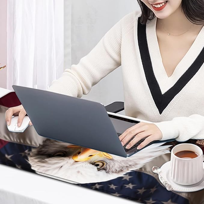 Large Mouse Pad, 31.5 x 11.8in Extended Gaming Mouse Pad with Stitched Edges, XXL Mousepad Protector Non Slip Rubber Base for Office and Home Writing Mat, American Bald Eagle Pattern Black Desk Mat
