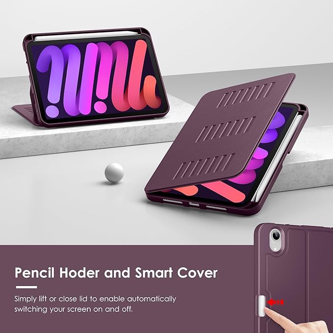 VIKESI Case for iPad mini 7 (A17 Pro) and iPad mini 6,Multiple Angles Magnetic Stand Cover,Shockproof Soft Back,Pencil Holder,and Auto Sleep/Wake,Dark Purple