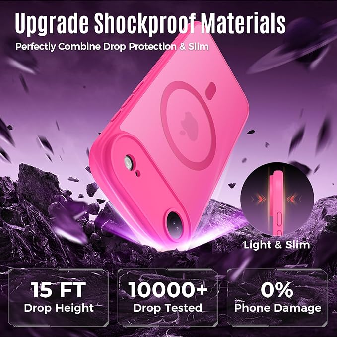 Symcele Designed for iPhone Air Case, Compatible with MagSafe, [Camera Protection] [15FT Military Drop Protection] Shockproof Translucent Matte Anti-Slip Thin Slim Phone Case, 6.5", Hot Pink
