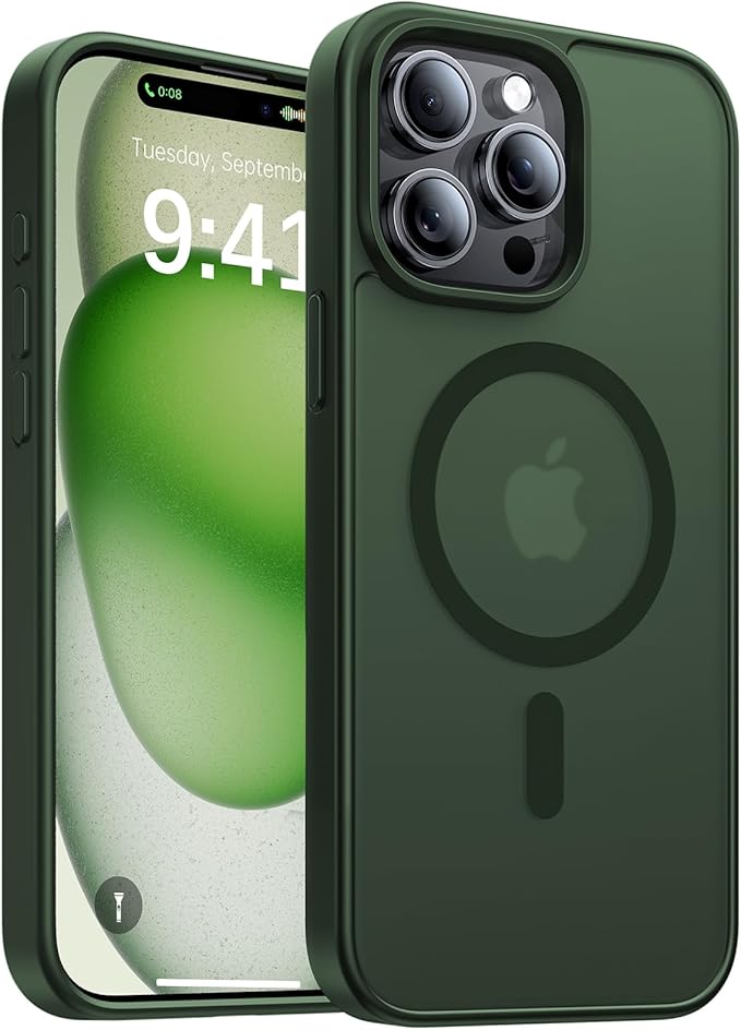 Magnetic for iPhone 14 Pro Case,[Compatible with MagSafe][Military-Grade Drop Protection][Anti-Yellowing]Shockproof Protective Translucent Matte Cover for iPhone 14 Pro Phone Case,Forest Green