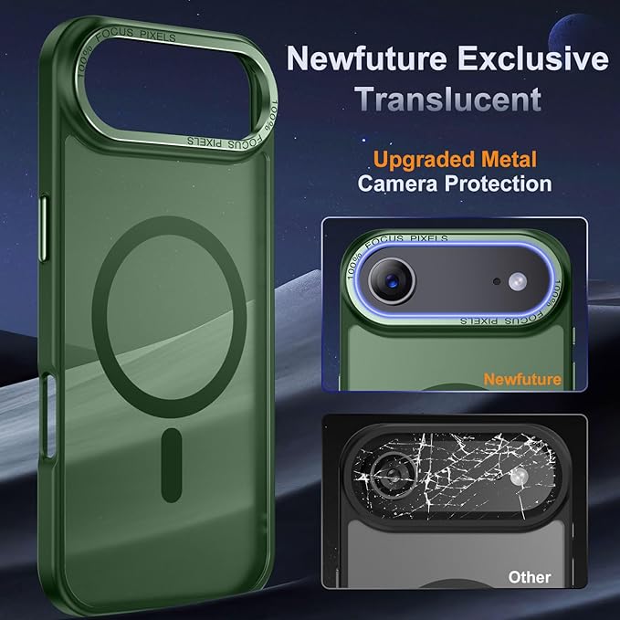 Newfuture Magnetic for iPhone Air Case [Compatible with Magsafe] [Military Grade Drop Protection] Translucent Matte Anti-Scratch Shockproof Protective Phone Cover 6.5 Inch, Dark Green