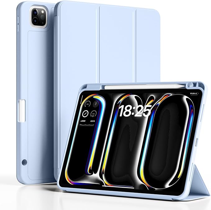 New iPad Pro 13 Inch Case (M5) 2025 / (M4) 2024 with Pencil Holder | Slim Protective Trifold TPU Back | Support Apple Pencil Pro & USB-C Charging | Auto Wake/Sleep (Sky Blue)