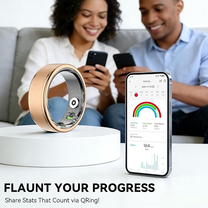 Smart Ring for Women Men,Fitness Ring with 24/7 Activity Tracking,Stress,Sleep Monitoring,No APP Subscription Fees,Compatible with iOS & Android, HarmonyOS Rose Gold, 9#