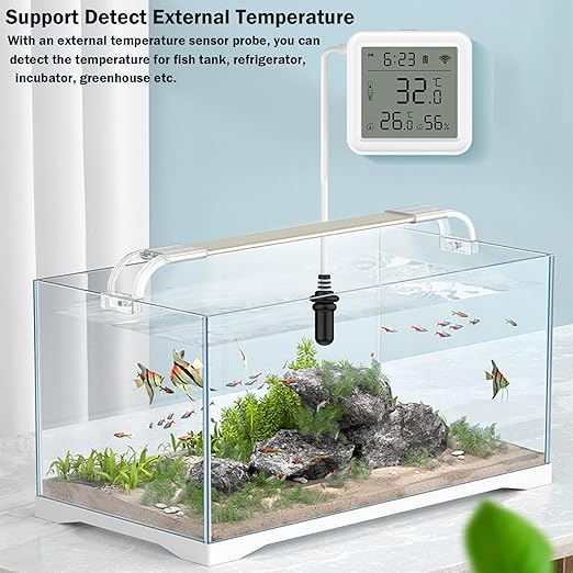 WiFi Thermometer Hygrometer: Smart Humidity Sensor with Temperature Sensor Probe, Remote APP Alert, Digital Temperature Monitor for Food Storage Brewing Fish Tank, Compatible with Alexa (1 Pack)