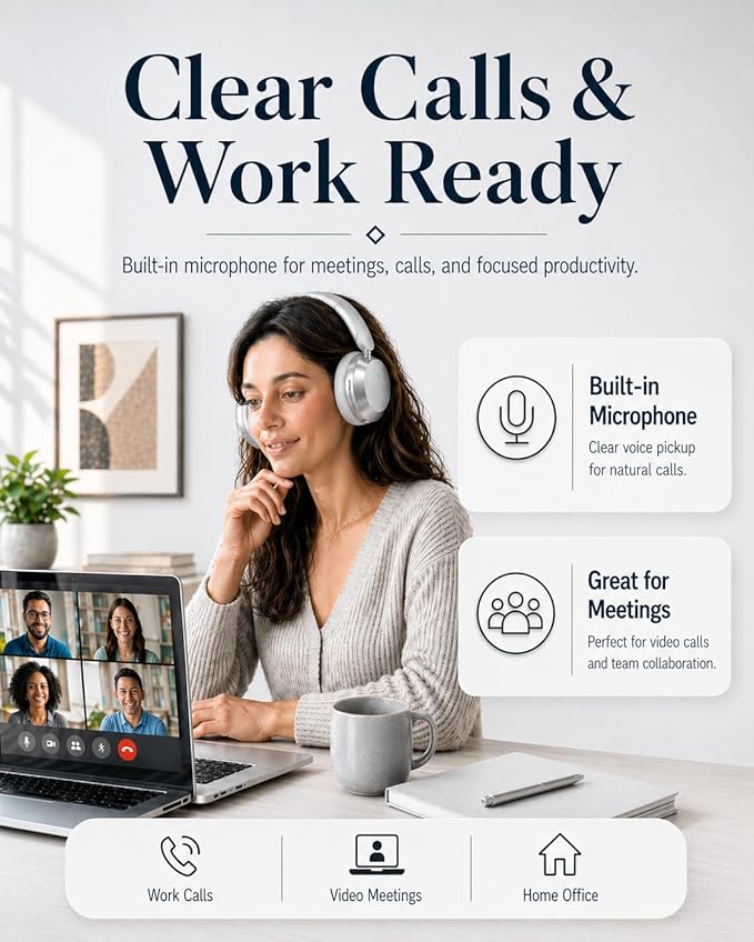 Wentronic Y05 Bluetooth Over-Ear Headphones with Active Noise Cancelling, Hi-Res Audio, 48H Playtime, Built-in Mic, Wired/Wireless, Works with iOS, Android & PC, Silver