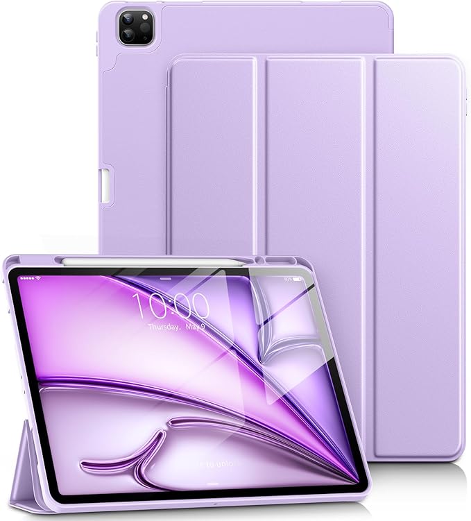 DTTO for iPad Air 13 Inch Case M4/M3/M2 2026/2025/2024, iPad Pro 12.9 Inch Case (6th/5th/4th/3rd Gen), Smart Slim Trifold Stand Soft Cover with Pencil Holder, Taro Purple