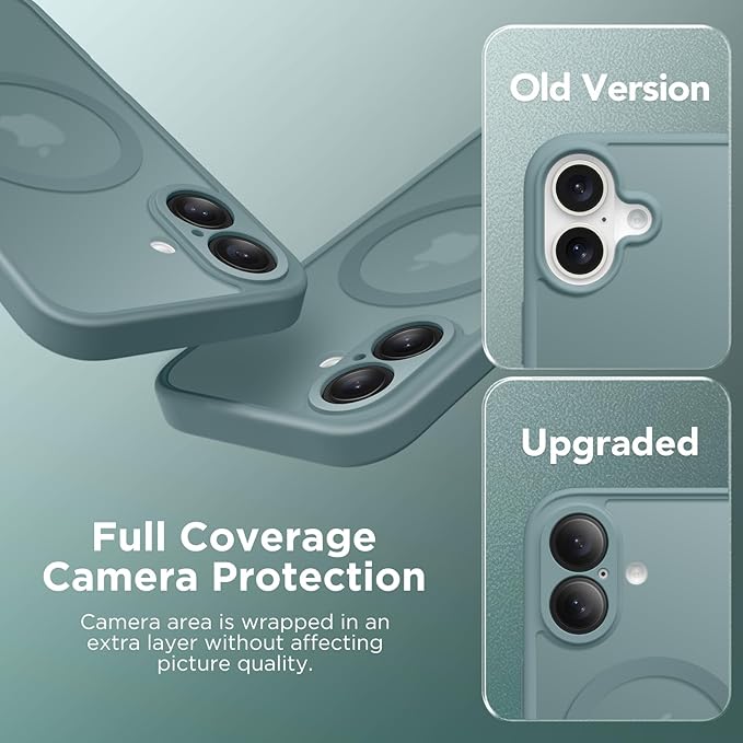 CAPRARO Magnetic Compatible with iPhone 16 Case, Upgraded [Full Camera Protection] [Compatible with MagSafe] Protective Translucent Matte Women Girl Phone Case Cover, Feiquan Green