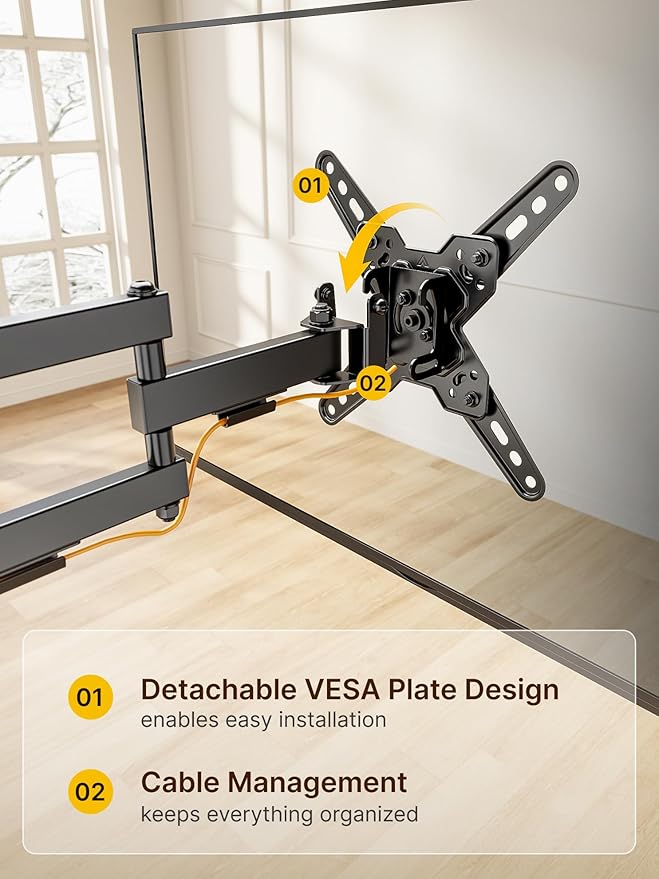 monTEK Full Motion TV Wall Mount Bracket for Most 13-43 Inch LED LCD Flat Screen TVs & Monitors, Swivel Tilt Extension Rotation with Articulating Arms, TV Mount Max VESA 200x200mm, up to 44lbs
