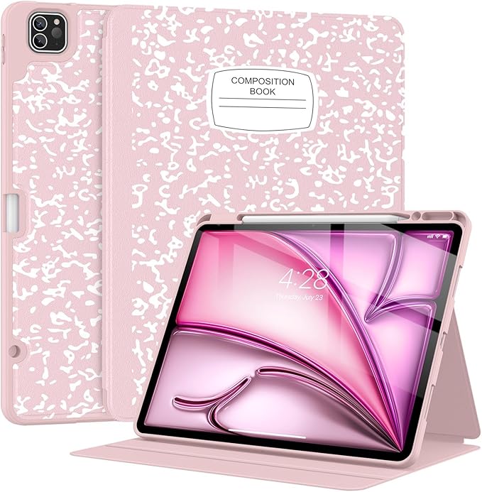 Supveco Case for iPad Air 13 Inch (M3) 2025/(M2) 2024 with Pencil Holder,Premium Folio Stand Case with Soft TPU Back Cover,and Auto Wake/Sleep-Pink