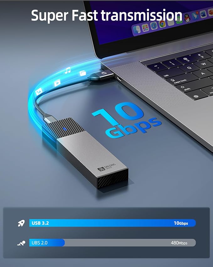 SAN ZANG MASTER M.2 NVMe SSD Enclosure With 10Gbps Transmission, USB 3.2 Adapter for 2230 2242 2260 2280 PCIe NVMe M-Key & M+B Key (Tool-Less, Type C to C)