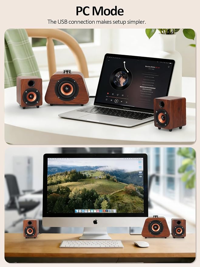 Computer Speakers, Mini PC Speaker with subwoofer,2.1 USB Powered Desktop Speakers, Bluetooth 5.0 and RCA Input pc Speakers for Desktop, Laptops, Phonograph, Phones, Tablets(K02)