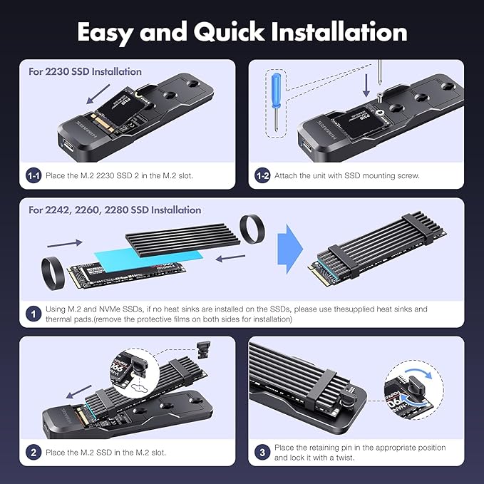 HIMARS M.2 NVMe & SATA SSD to USB-C Docking Station, 10Gbps Transfer Speed, Tool-Free Design (US-2593-10G)