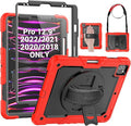 SEYMAC Case for iPad Pro 12.9 2022/2021/ 2020/2018, Heavy Duty Protection Shockproof Case with Screen Protector, 360° Rotating Stand/Handle/Shoulder Strap, Supports Pencil 2 Charging, Red