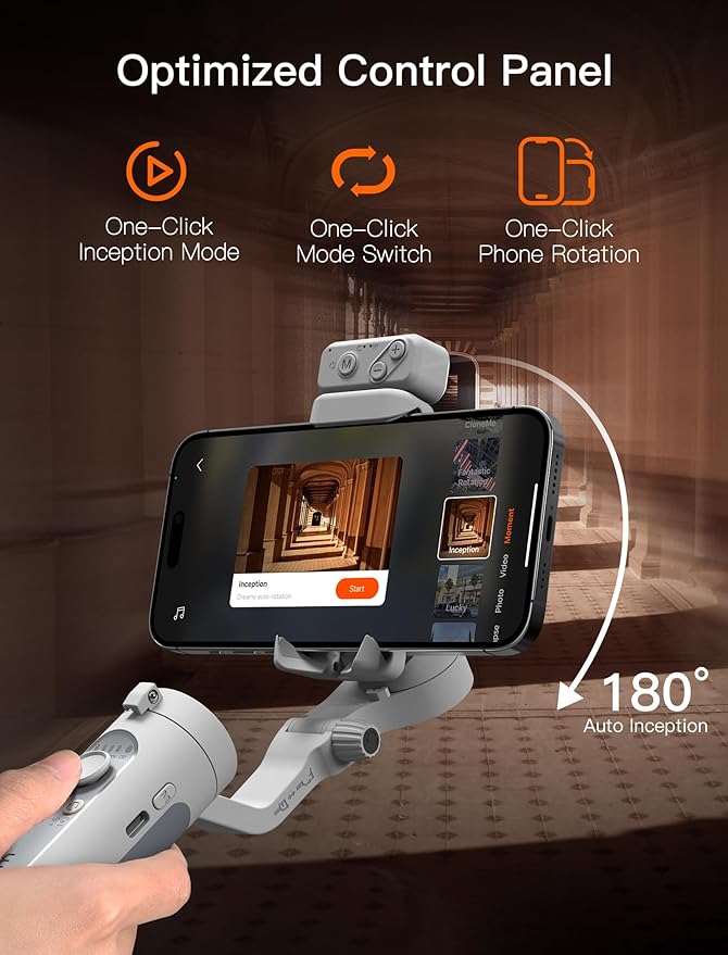 hohem iSteady XE Kit Gimbal Stabilizer for Smartphone, 3-Axis Phone Gimbal, Magnetic Fill Light, Portable and Foldable, Stabilizer for iPhone & Android, One-Key Inception, Ideal for Travel Vlogging