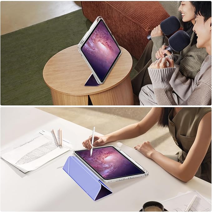 Clear Case for iPad A16 11th Generation 11 Inch 2025 & iPad 10th Generation Case 10.9 Inch 2022 Cover with Pencil Holder, Origami Trifold Multi-Angles Stand, Purple Leopard