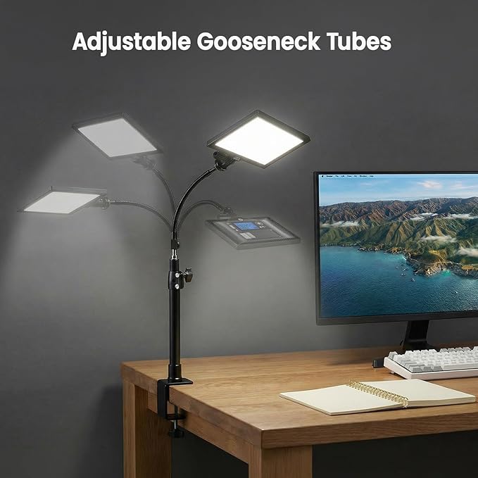 2 Packs LED Video Key Light,Streaming Light Dimmable Bi-Color 3200-5600k Video Conference Lighting with Gooseneck Tubes Desk Panel Lights for Podcast/Streaming/Gaming/Zoom Call/Broadcast/YouTube