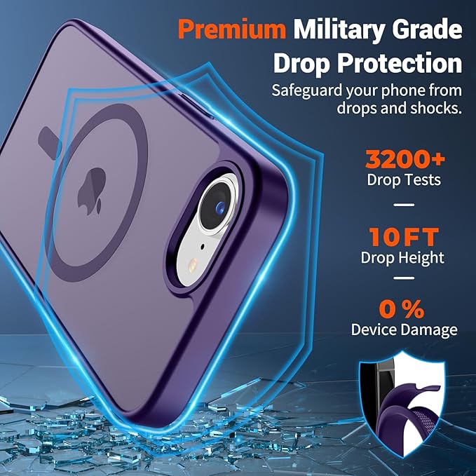 SUPFINE Magnetic for iPhone 17e Case/iPhone 16e Case (Compatible with MagSafe)(Military Grade Drop Protection) Translucent Matte Shockproof with Anti-Fingerprint Phone Case,Dark Purple