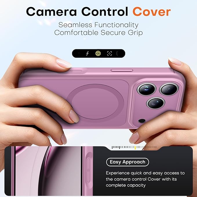 TAURI for iPhone 17 Pro Max Case, Compatible with MagSafe, (Full Camera Protection) Camera Control Cover Solid-Color Matte Magnetic 17 Pro Max Phone Case, Lilac Purple
