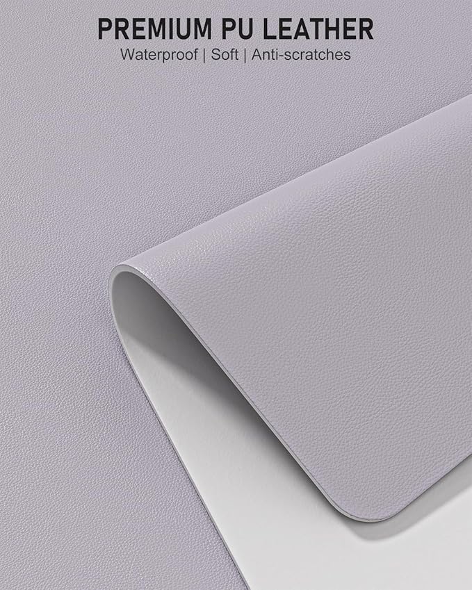 Desk Pad, 30" x 14" PU Leather Non-Slip Desk Mat Large Mouse Pad for Desktop, Waterproof Laptop Computer Writing Mat for Office, Home, Work, Gaming, Gray Pink