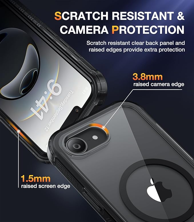 Diaclara Magnetic Designed for iPhone 17e Case & iPhone 16e Case, Full Body Rugged Case with Built-in Screen Protector,[Compatible with MagSafe] Soft Bumper for iPhone 16 17 E 6.1" (Clear Black)