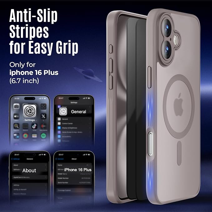 Symcele Designed for iPhone 16 Plus Case, Compatible with MagSafe, with Privacy Screen Protectors X2, [Camera Protection] [15FT Drop Protection] Shockproof Phone Case, 6.7", Natural Titanium