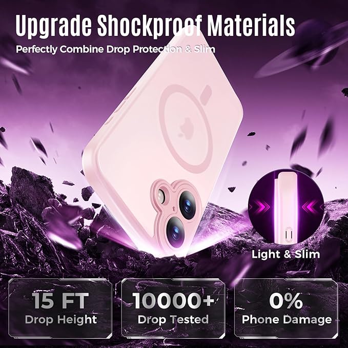 Symcele Designed for iPhone 16 Plus Case, Compatible with MagSafe, with Privacy Screen Protectors X2, [Camera Protection] [15FT Military Drop Protection] Shockproof Phone Case, 6.7", Pink