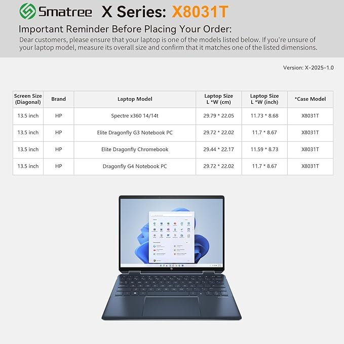 Smatree Hard EVA Protective Sleeve Case Compatible for 13.5 inch HP Dragonfly G4, Elite Dragonfly G3/Chromebook, Spectre x360 14/14t, Anti-Shock and Waterproof Laptop Bag (X8031T)