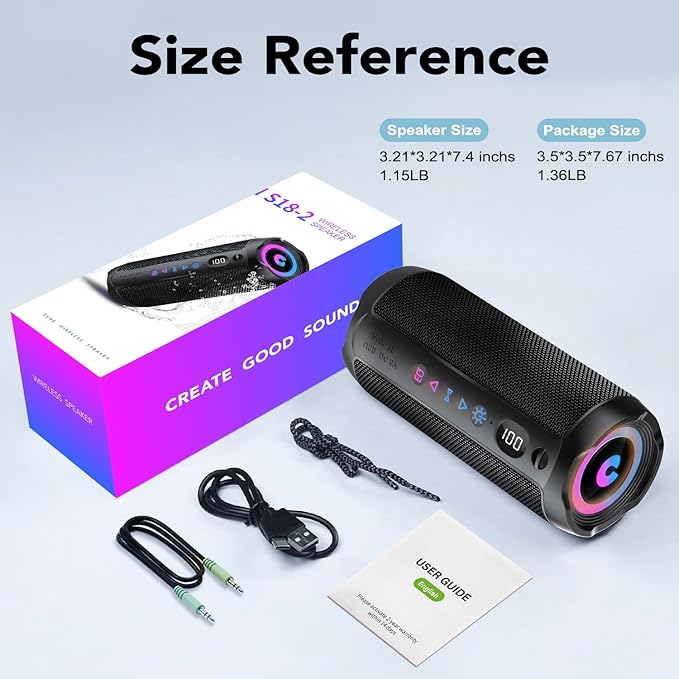 Coioc Portable Bluetooth Speaker, Bluetooth 5.4 Speaker, Dual Speaker with LED Display, Deep Bass,30H Playtime, Colorful RGB Lights,IPX7 Waterproof,TWS pairing for Outdoor/Home/Party/Travel,Gift Ideas