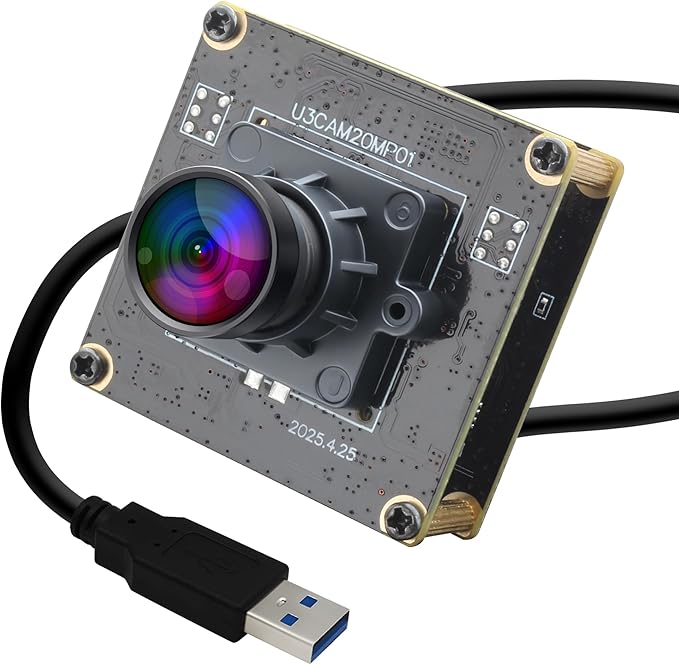 20MP USB Camera 4K 30fps USB3.0 Type-C Webcam,3840P High Resolution Camera with 95° Wide Angle No Distortion Lens, Plug & Play for Windows Linux Mac PC Jetson Nano Industrial Machine Vision