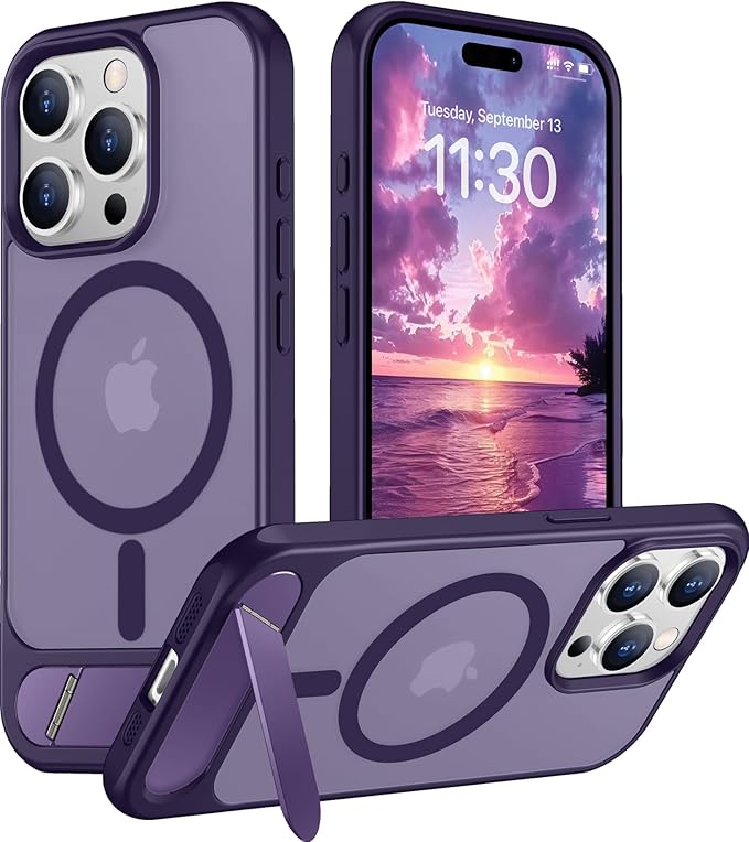 Magnetic Compatible with iPhone 15 Pro Case, [Built-in Invisible Kickstand][Compatible with MagSafe] [Military Grade Shockproof] Slim Translucent Matte Phone Case for iPhone 15 Pro 6.1"
