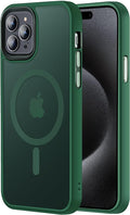Tigowos Compatible with iPhone 15 Pro Case Fits MagSafe 10FT Drop Resistant Matte Skin Feeling Back Cover Aluminum Alloy Keys Fits iPhone 15 Pro Phone Cases，Green