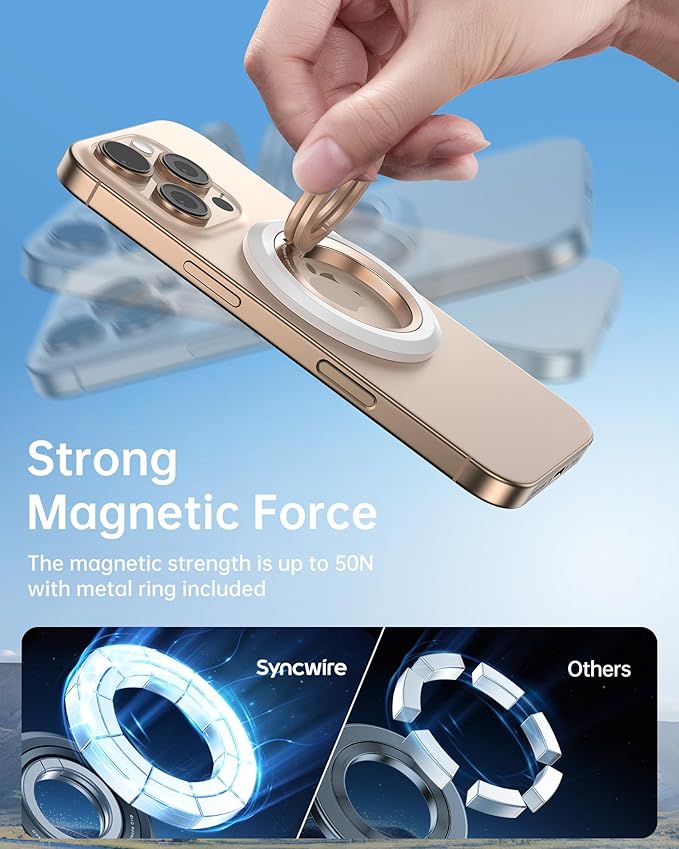 SYNCWIRE Magnetic Phone Ring Holder for MagSafe [2 Pack], 360° Rotation Dual Sided Magnet Grip Cell Phone Ring Stand Finger Kickstand Compatible with iPhone 17 16 15 14 13 12 Pro Max fits MagSafe