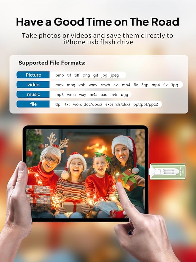 512GB Mini Dual Interface Flash Drive, Portable Memory Stick Compatible with iPhone 17/16/15/14/13/12/11, iPad, Android & PC, Easy to Save Photos, Videos & Files (1 Pack-Sage Green)