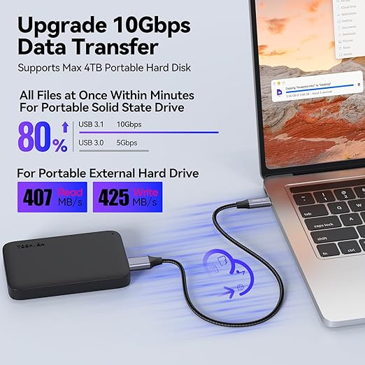 USB C to Micro B 3.0 Cable 6ft, 10Gbps External Hard Drive Micro-B to Type C Cord Data Transfer Replacement for Seagate Toshiba WD My Passport LaCie, Brother Scanner, Laptop, MacBook Pro/Air, Tablet