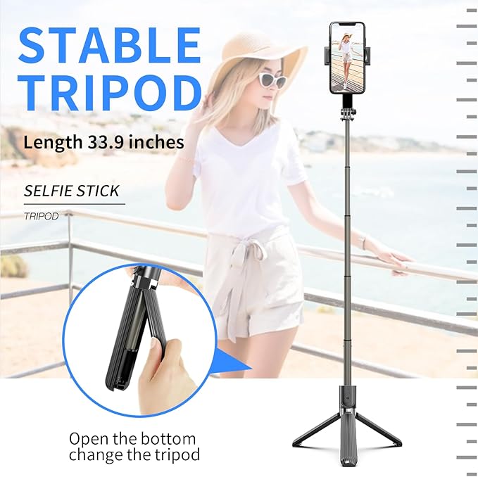 Gimbal Stabilizer for Smartphone ，with Retractable Selfie Stick and Tripod，1-Axis Multifunction Remote 360°Automatic Rotation， Auto Balance for iPhone/Android
