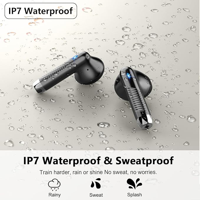 Drsaec Wireless Earbuds, Bluetooth Headphones Stereo Bass Ear Buds with ENC Noise Cancelling Mics, Earbuds with LED Display Charging Case, IP7 Waterproof Earphones for Android iOS