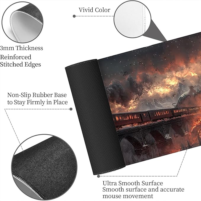 Train Mouse Pad Large Snow Mountain Lava Flow Ancient Bridge Large Mousepad Extended Laptop Keyboard Mat Gaming Desk Pad Mouse Mat Compatible with Computer, Laptop, and Keyboard 31.5x11.8 Inch