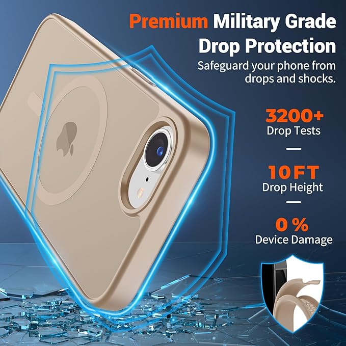 SUPFINE Magnetic for iPhone 17e Case/iPhone 16e Case (Compatible with MagSafe)(Military Grade Drop Protection) Translucent Matte Shockproof with Anti-Fingerprint Phone Case,Desert Gold