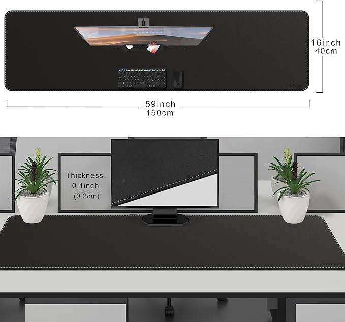 CENNBIE Leather Desk Mat Protector, 59" x 16" Extra Large Office Desk Pad Mat for Full Desk, Computer Desk Mat on top of desks - Oversized Large Mouse Pad (Black)