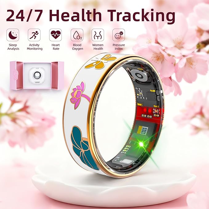 Smart Ring Health Tracker, Men & Women, Featuring a Heart Rate Monitor, Sleep Tracker, 8 Exercise Modes, Step Counter, IP68 Waterproof(White, 7)