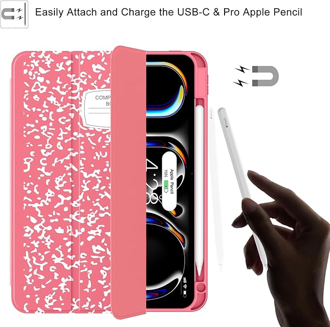 Soke Case for New iPad Pro 11 Inch (M5/M4) 5th Generation 2024-2025 with Pencil Holder - [Shockproof + Apple Pencil Charging + Auto Wake/Sleep], Soft TPU Back Cover for iPad Pro 11", Book Watermelon