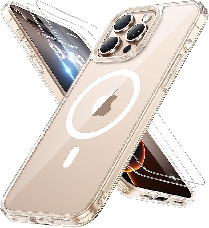 Miracase Magnetic Series for iPhone 16 Pro Max Case [Compatible with MagSafe] [with 2X Screen Protectors] Military-Grade Protection, Anti-Fingerprint, Slim Phone Case for 16 Pro Max 6.9 inch - Clear