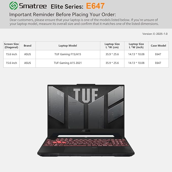 Smatree Laptop Sleeve for 15.6 inch ASUS TUF Gaming A15/F15, Case with Accessory Pocket, YKK Zipper, Patented Super-Corner Design, Green (E647G)
