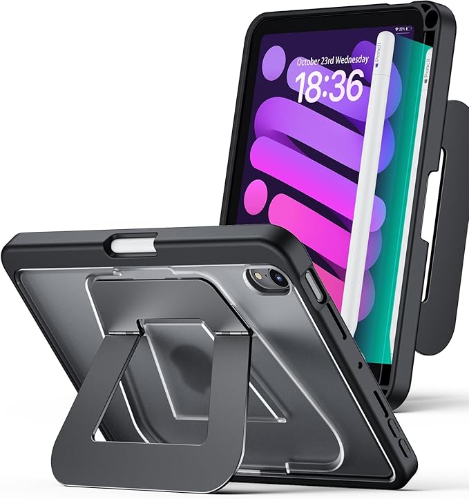 Case for iPad mini6/7,Dual Multi-Angle Adjustable Kickstand Protective Case with Built-in Pencil Holder,Hard Backplate,Black